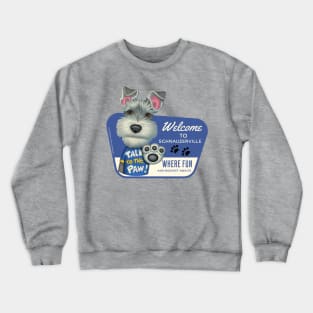 Cute Schnauzer Dog in Schnauzerville for fun and mischief Crewneck Sweatshirt